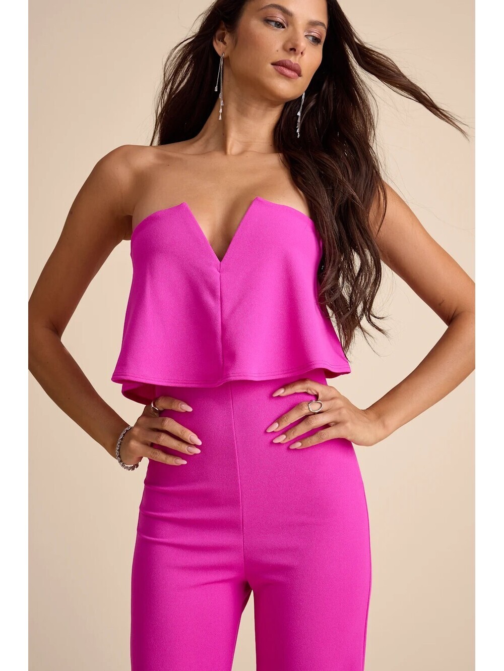 Strapless Fuchsia Jumpsuit with Wide Legs - Picture 5 of 5